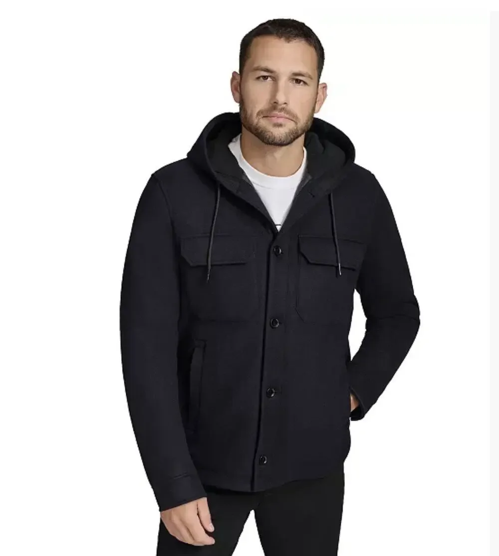 Calvin Klein Men’s Small Hooded Shirt Jacket Black